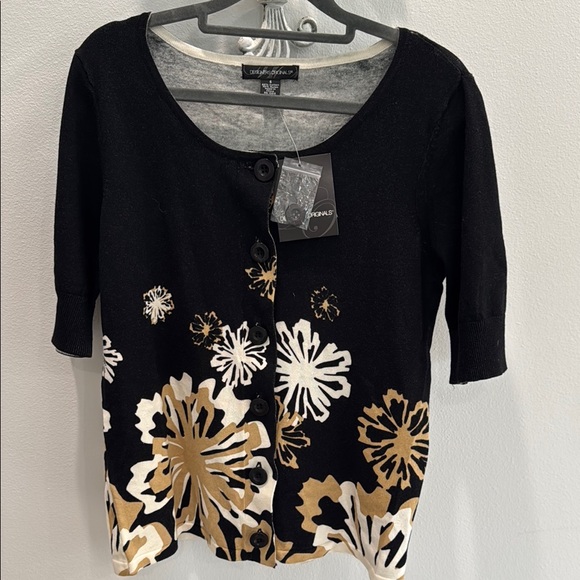 Designers Originals Sweaters - Designers Originals Black and White Buttoned Graphic Cardigan